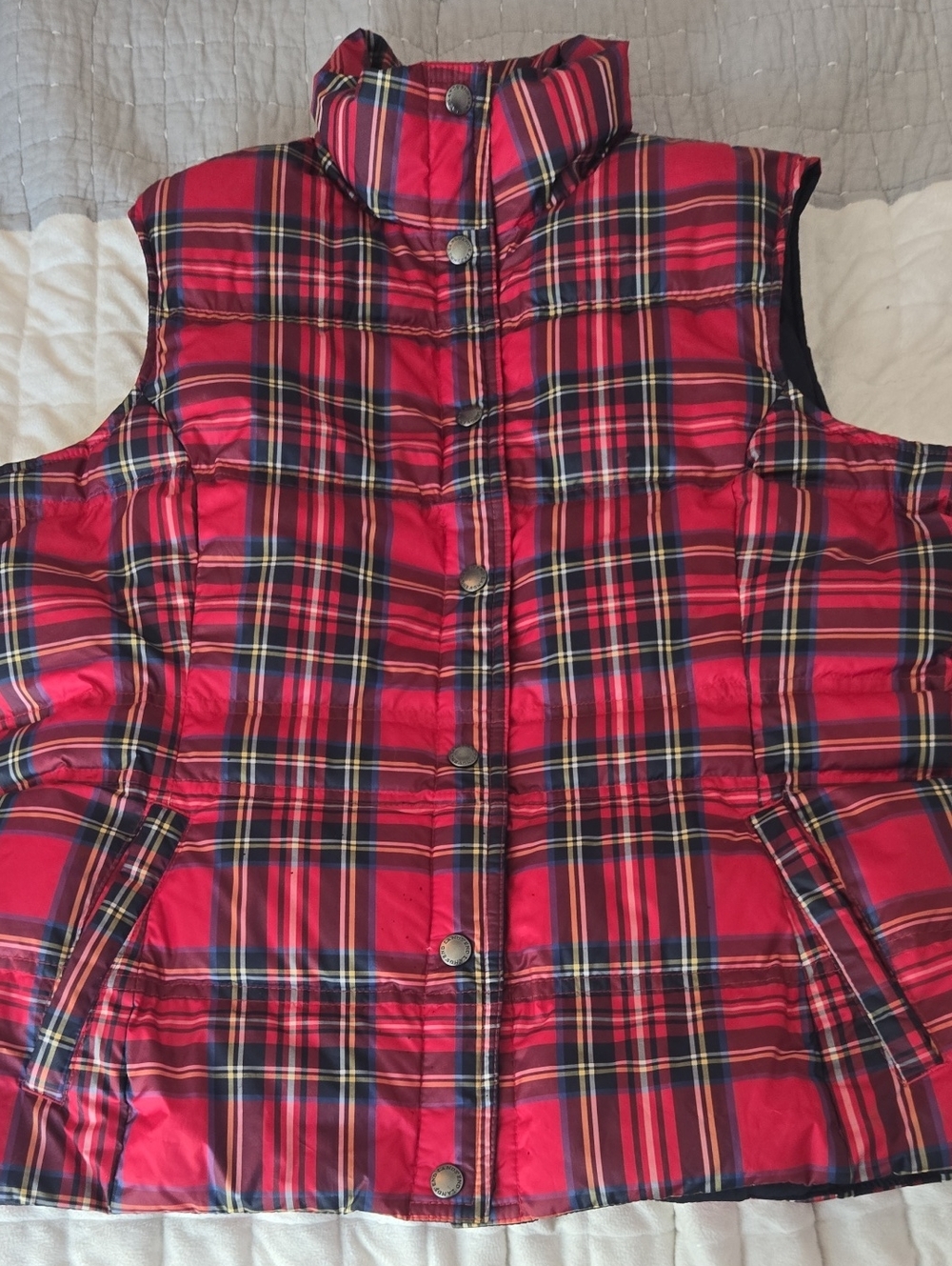 Lands' End Red Plaid Quilted Puffer Vest